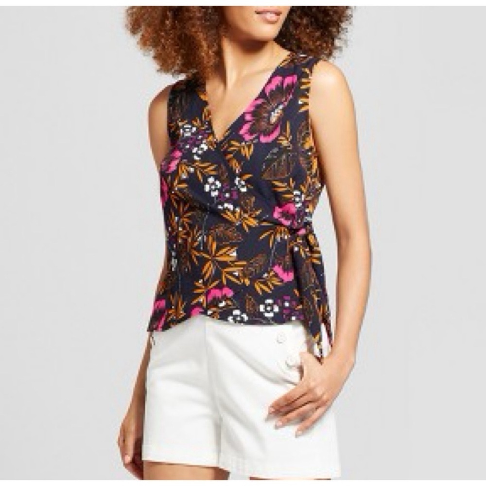 Womens Floral Print Sleeveless Wrap Blouse - A New Day in Navy